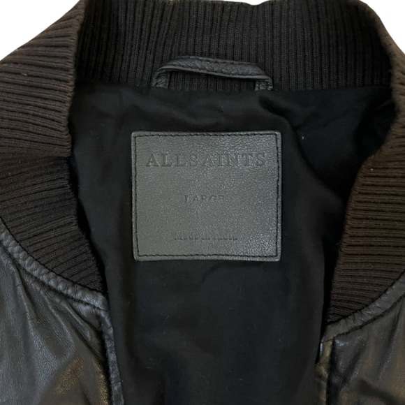All Saints Men's Black Leather Utility Bomber Jacket size Large - Picture 4 of 4